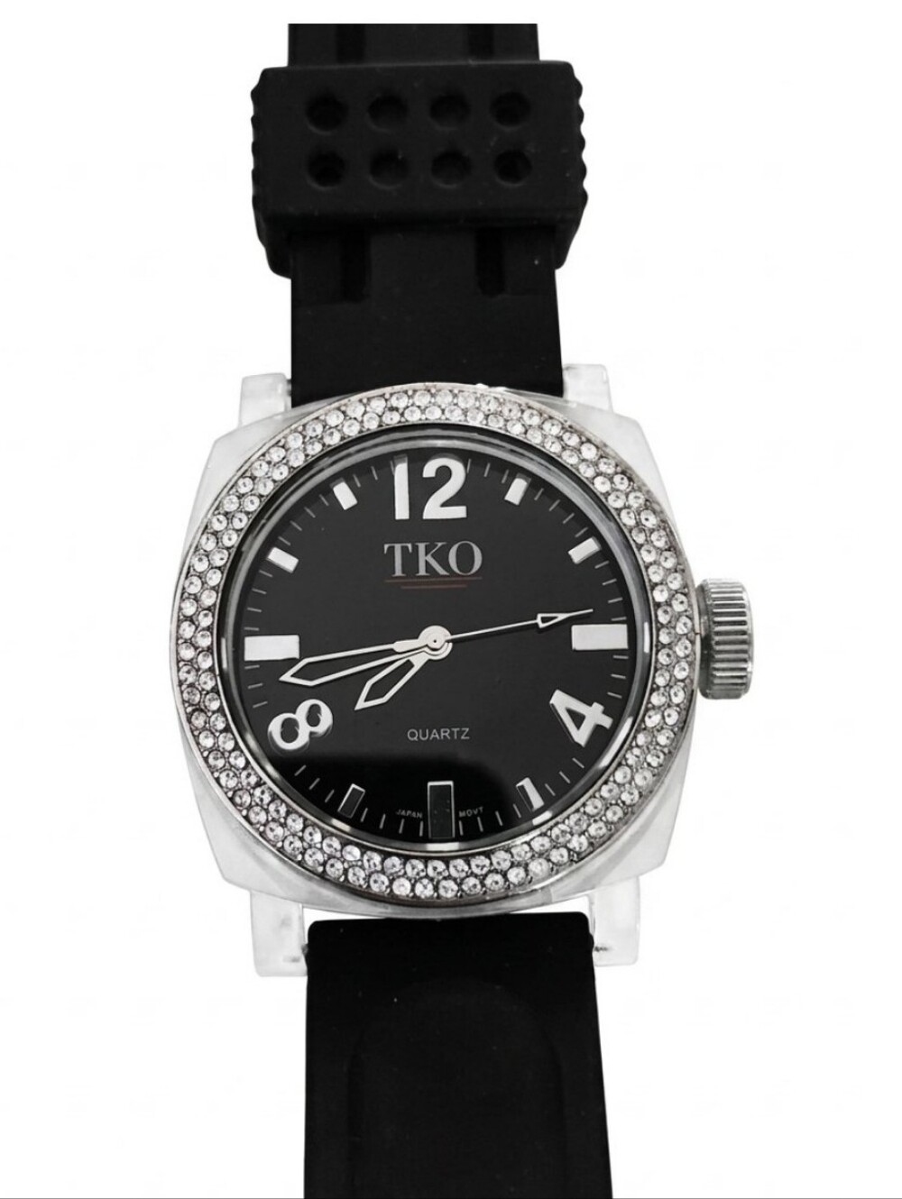 TKO Orlogi Black Dial Silver Crystal Bezel Silicone Strap Watch - New Battery!